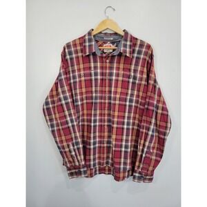 Wrangler Mens 2XL Flex for Comfort Plaid Long Sleeve Button Down Shirt Red Navy